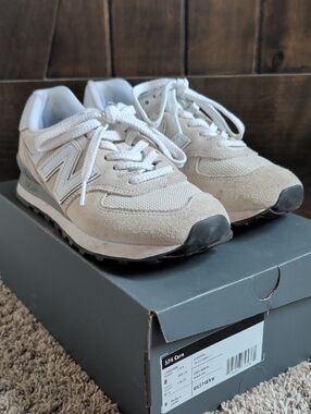 New Balance Beige and White 574 Lifestyle Sneakers